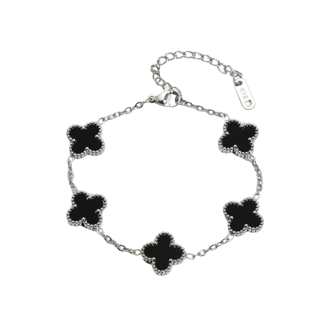KLAVER ARMBAND. - ZILVER ZWART